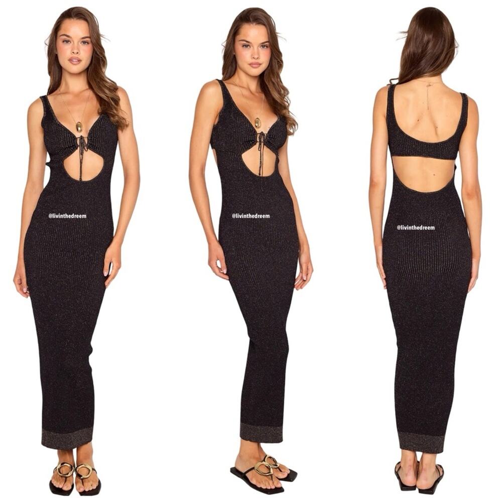 Beach Bunny Lennon Maxi Dress SZ M BLACK $129